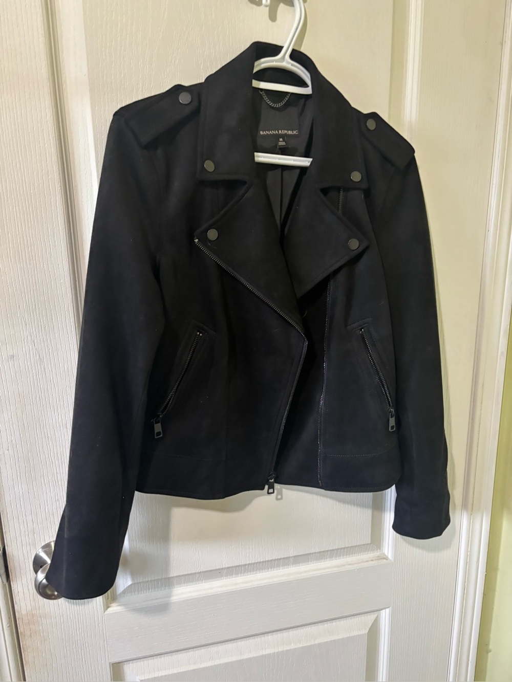 Banana Republic Black vegan Suede Moto Jacket with Zip Pockets